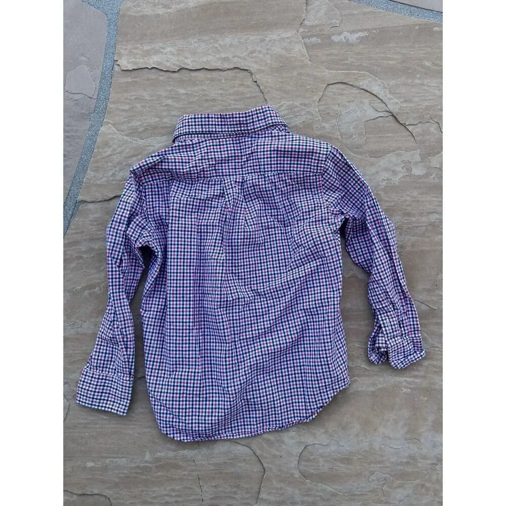 Ralph Lauren Long Sleeve Button Down Shirt Red White Blue Plaid Boys Sz 4 Cotton